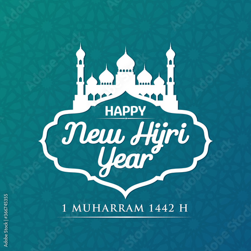 Happy New Hijri Year, Islamic New Year 1442 Hijriyah logotype. Great for greeting card, poster and banner