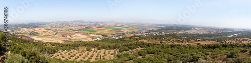 A view  from the roof of a Deir Al-Mukhraqa Carmelite Monastery on the adjacent valley with roads  settlements and fields in northern Israel