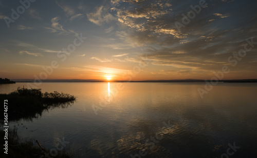 Sunrise on the Ihema Lake in the Akagera National Park, Rwanda, Africa photo