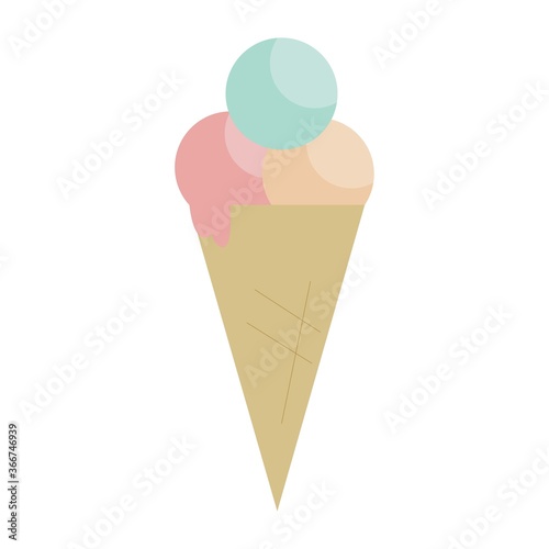 Ice cream in cone icon. 3 balls of ice cream illustration