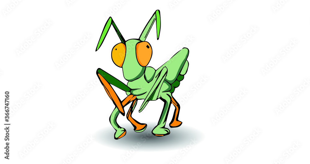 2D flat, Abstract animal charactor, Vector design funny grasshopper cartoon character, creative illustration icon and symbol for decoration. 2D flat, Abstract animal charactor, Vector design funny grasshopper cartoon character, creative illustration icon and symbol for decoration.