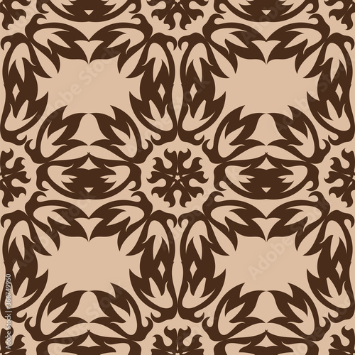 Brown flowers on beige background. Seamless pattern