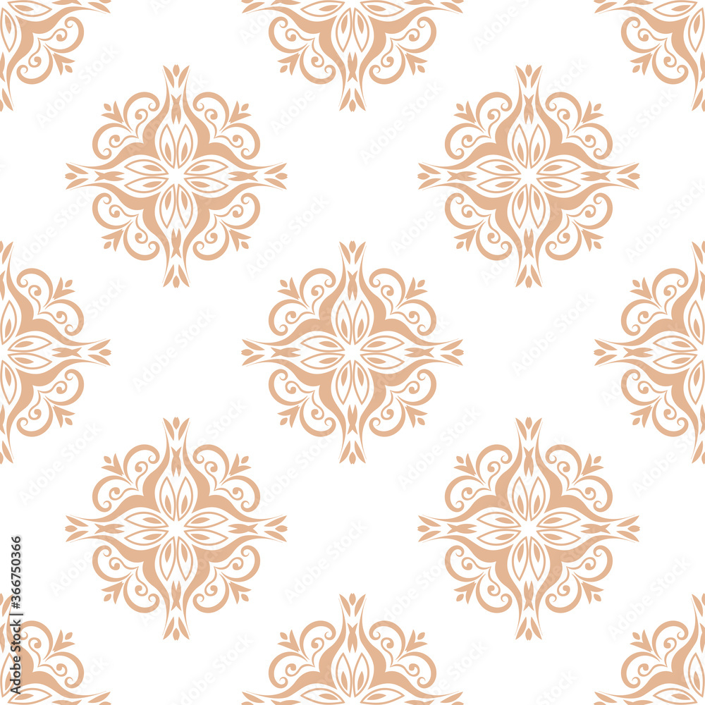 Floral seamless pattern. Beige flowers on white background