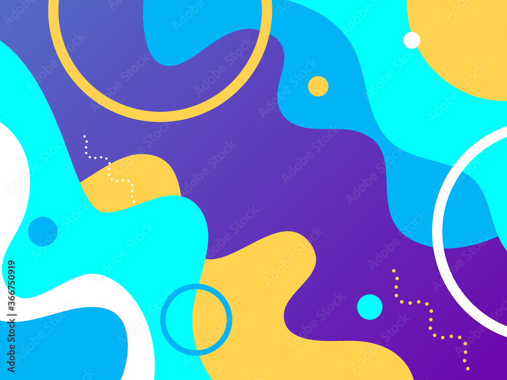 Background template with abstract shapes and color.Bright backdrop with wavy shapes and geometric memphis style Vector background