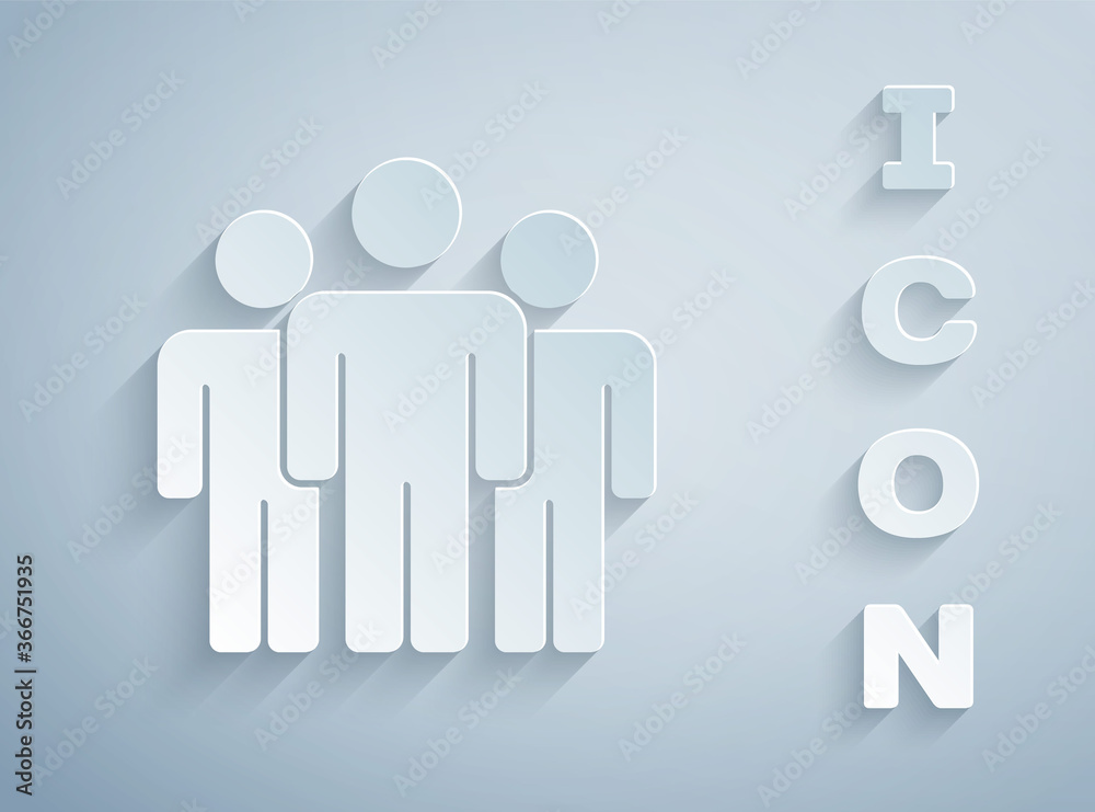 Paper cut Users group icon isolated on grey background. Group of people icon. Business avatar symbol - users profile icon. Paper art style. Vector. Paper cut Users group icon isolated on grey background. Group of people icon. Business avatar symbol - users profile icon. Paper art style. Vector.