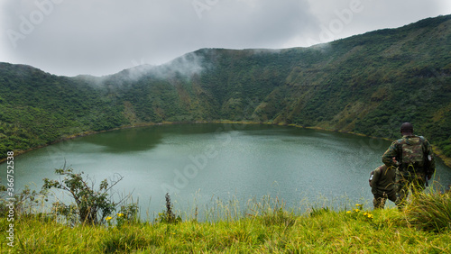 Crater Lake of the Bisoke volcano at the Volcanoes National Park, Rwanda, Africa
