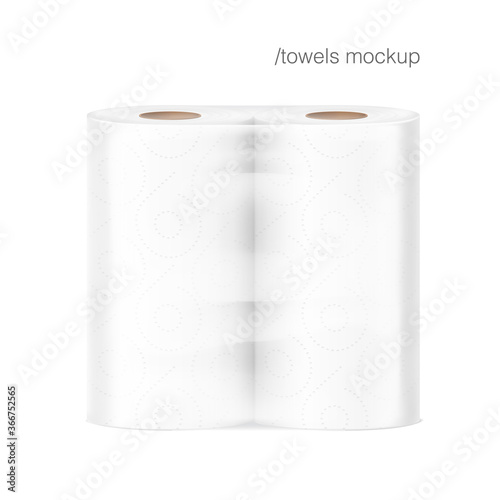 Kitchen towels in film mockup. Vector illustration. Can be use for template your design, presentation, promo, ad. EPS10.