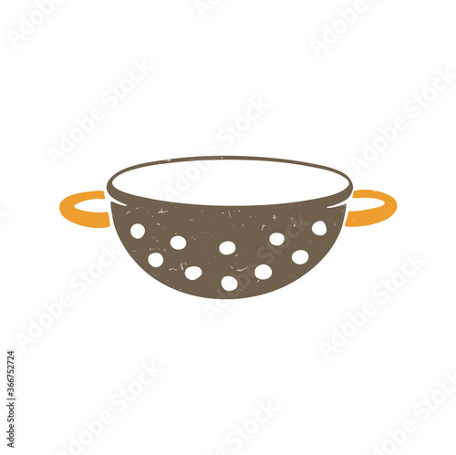 Cute brown colander isolated on a transparent background. Vector shabby hand drawn illustration