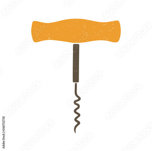 Cute wine corkscrew with orange handle isolated on a transparent background. Vector shabby hand drawn illustration
