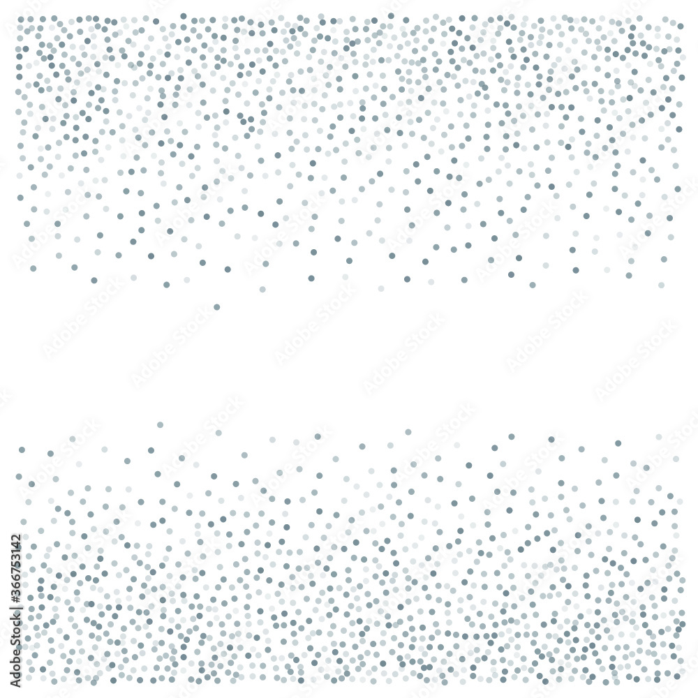 Silver glitter background, metal christmas confetti falling. light magic shining Flying glitter dots, sparkle  particles vector border backdrop. shimmer shiny halftone