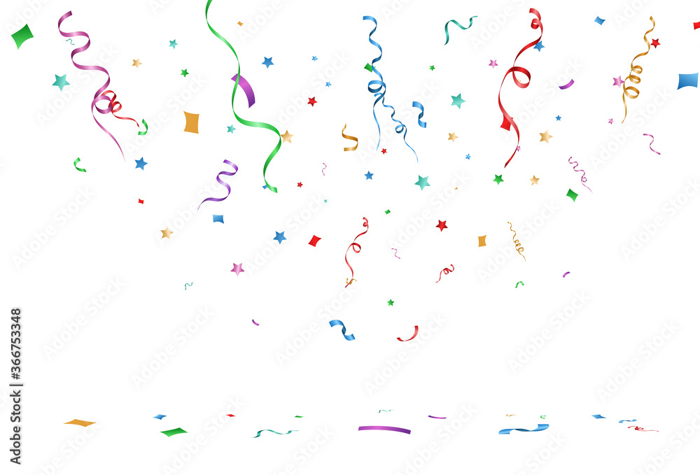 Fototapeta premium Vector illustration of falling confetti on a transparent background. 