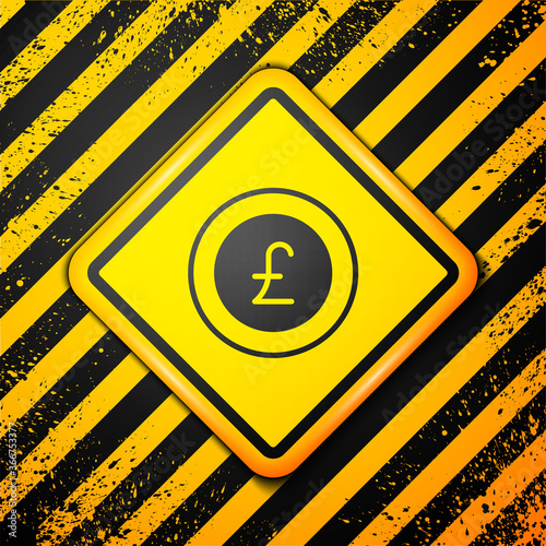 Black Coin money with pound sterling symbol icon isolated on yellow background. Banking currency sign. Cash symbol. Warning sign. Vector.