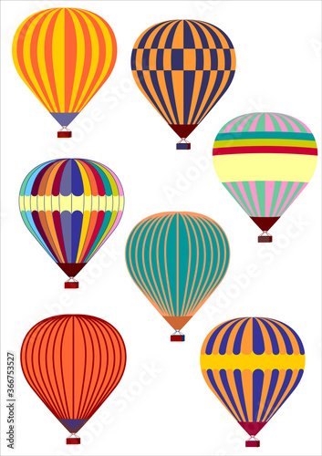 Hot air balloon cartoon vector icons set.