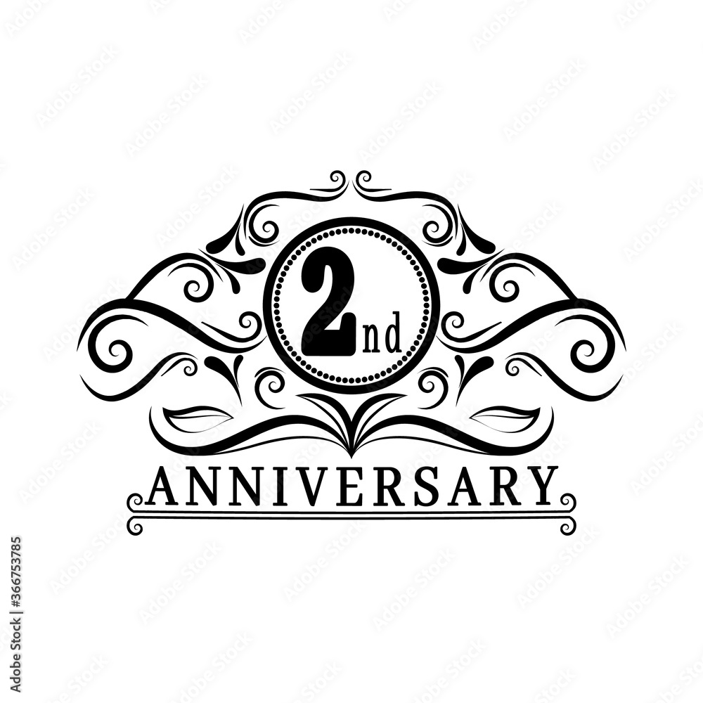 Naklejka premium 2nd years Anniversary logo, luxurious 2nd Anniversary design celebration.