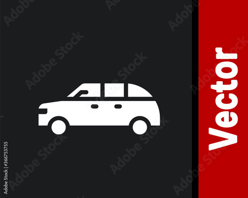 White Hatchback car icon isolated on black background. Vector.