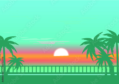 Fototapeta Naklejka Na Ścianę i Meble -  tropical island with palm trees vector illustration, summer background