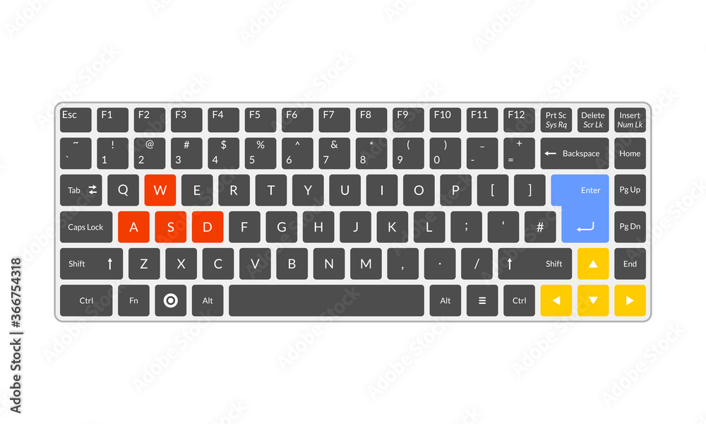Vecteur Stock Vector illustration of keyboard view. Suitable for basic  elements of computer text input devices, letter and word typing and digital  technology. Qwerty keyboard layout. | Adobe Stock
