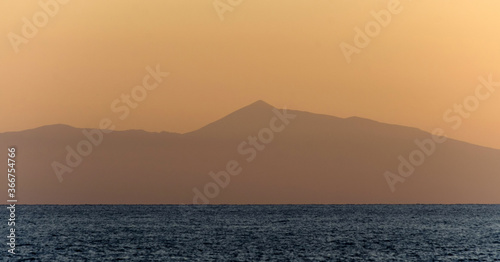 Mount Olympus in sunset in distance