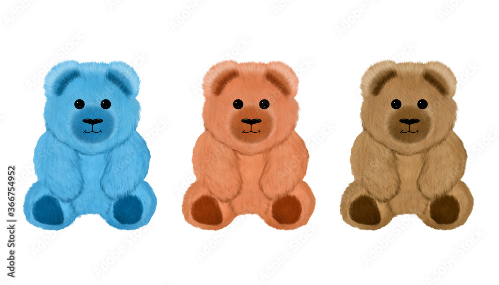 Teddy bear in three different colors