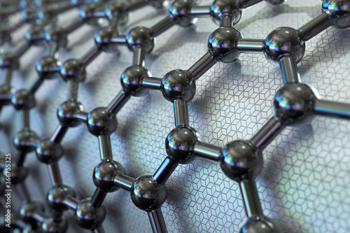 3D rendering of carbon nanotube, metalic atoms and bonds