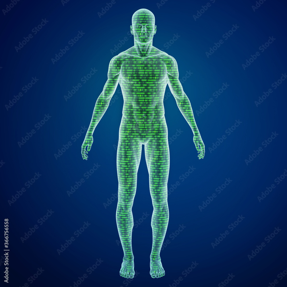 3D rendering of a human with binary code