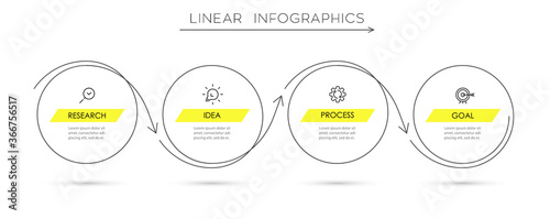 Vector Infographic thin line design template with icons and 4 options or steps. Can be used for process diagram, presentations, workflow layout, banner, flow chart, info graph.