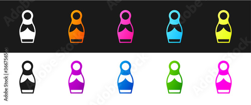 Set Russian doll matryoshka icon isolated on black and white background. Vector.