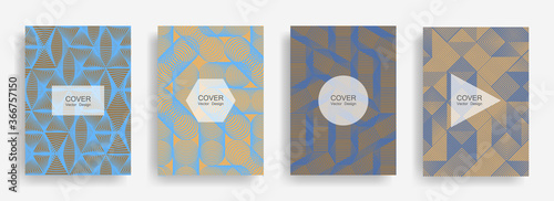 Halftone shapes business catalog covers vector design.