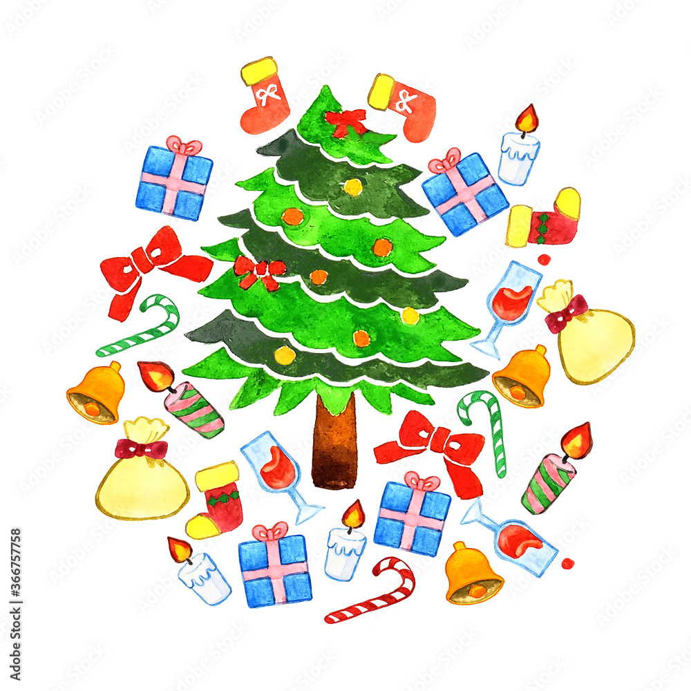 クリスマス用絵本風水彩アイコン クリスマス用絵本風水彩アイコン