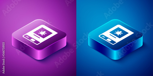 Isometric Book about insect icon isolated on blue and purple background. Square button. Vector.
