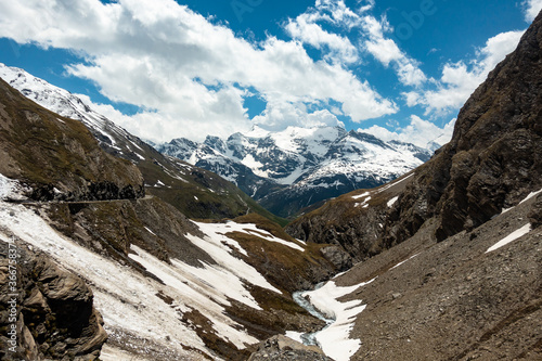 Принти на полотні Alpine road in France looking towards mountains. Col de l'Iseran