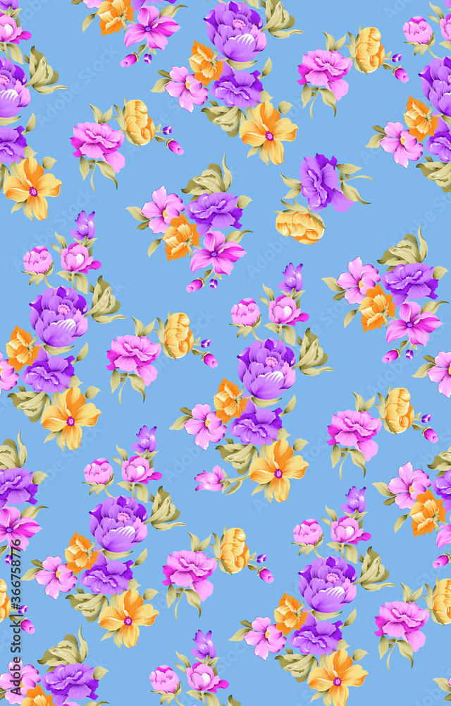 Elegant stylish spring floral seamless pattern with dots and lin