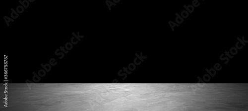 Abstract white marble flooring studio room interior for display products ,black dark wall background..