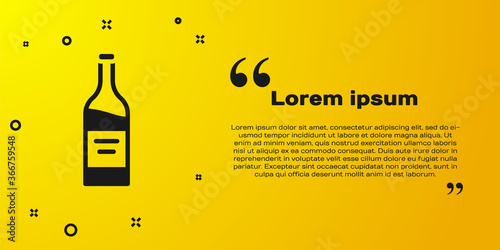 Black Bottle of wine icon isolated on yellow background. Vector.