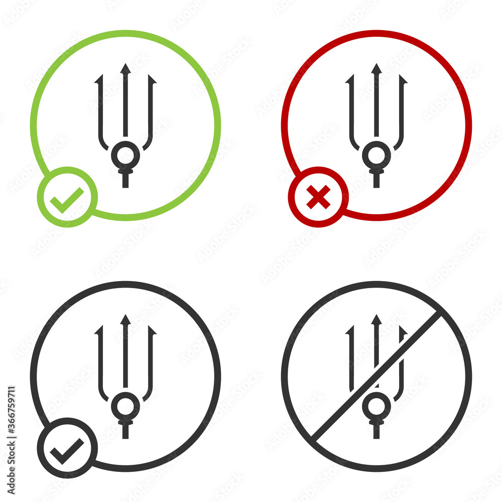 Black Neptune Trident icon isolated on white background. Circle button. Vector. Black Neptune Trident icon isolated on white background. Circle button. Vector.