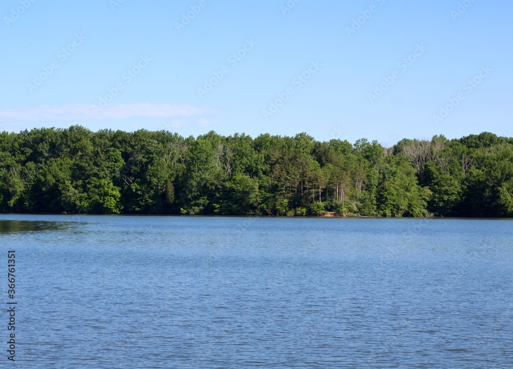 Obraz premium The ripples on the peaceful lake on a sunny day.