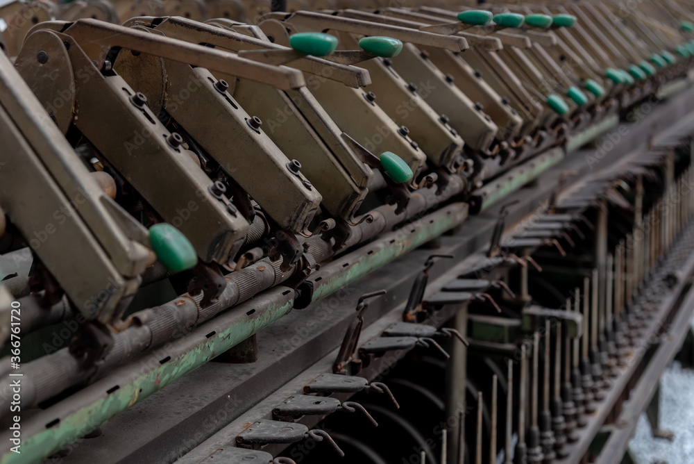 Close up of waste textile machinery structure Close up of waste textile machinery structure