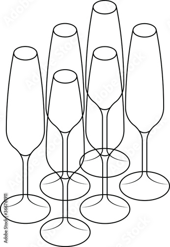 A set of six champagne flutes.