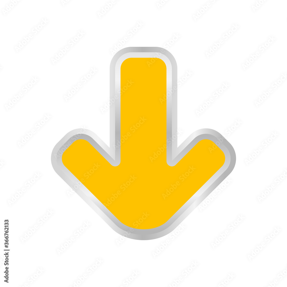 yellow arrow pointing down isolated on white, clip art yellow arrow