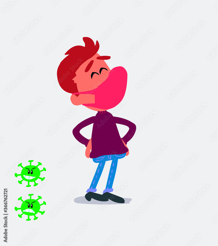 Satisfied young man dressed casually with mask and virus COVID
Satisfied young man dressed casually with mask and virus COVID