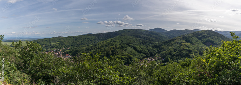 mountain landscape panorama with trees and clouds in France