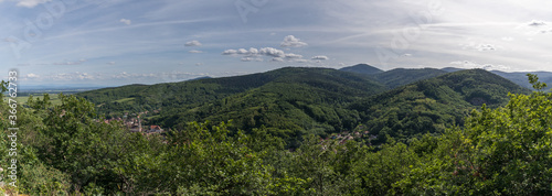 mountain landscape panorama with trees and clouds in France