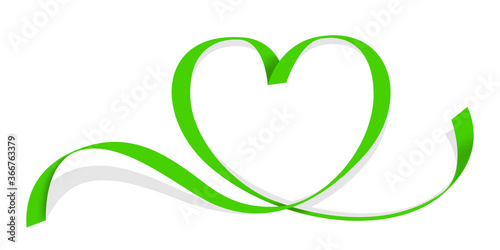 ribbon green heart shape isolated on white, ribbon line green heart-shaped, heart shape ribbon stripes green, copy space, border tape curl heart shaped for decoration greeting valentine's day
