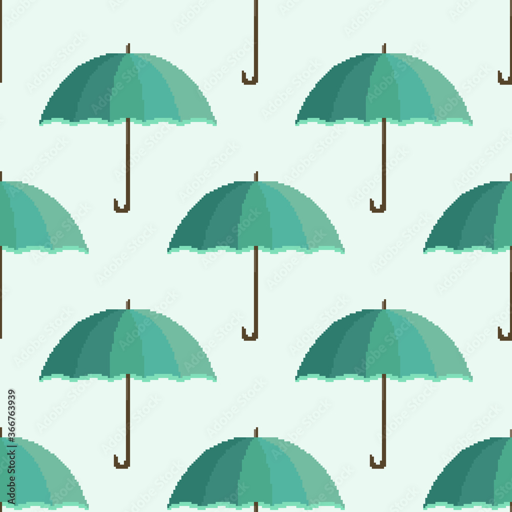 Pixel seamless pattern umbrella. Pixel art 8 bit 