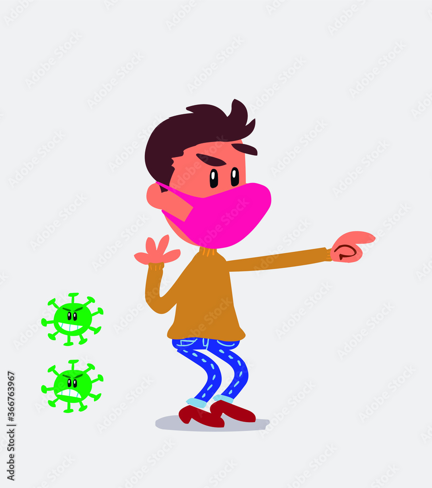 Surprised young man dressed casually with mask and virus COVID points to something
Surprised young man dressed casually with mask and virus COVID points to something