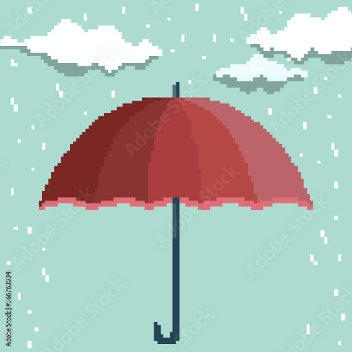 Pixel umbrella icon. Pixel art 8 bit
