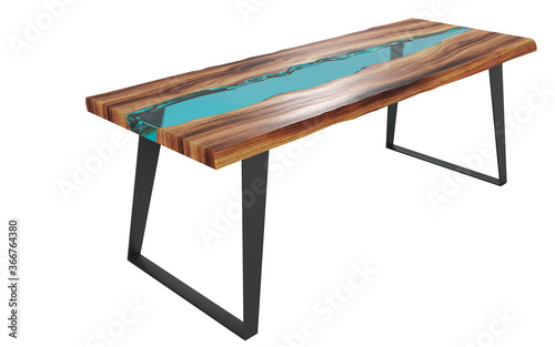 Cuadro en lienzo Live edge wooden table with epoxy resin on a white background