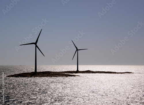 windmills on a small island in the Baltic Sea