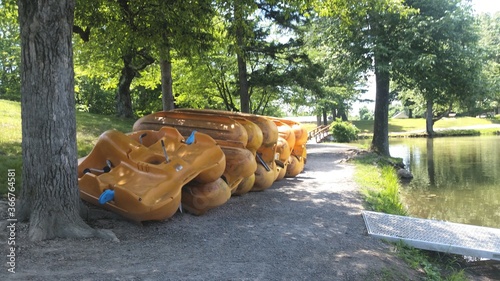 Yellow Pedal Boats for Rent to use on Lake in Circleville Park photo