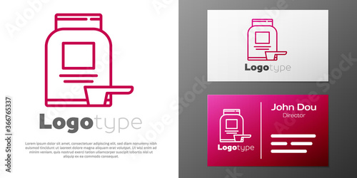 Logotype line Sports nutrition bodybuilding proteine power drink and food icon isolated on white background. Logo design template element. Vector.
